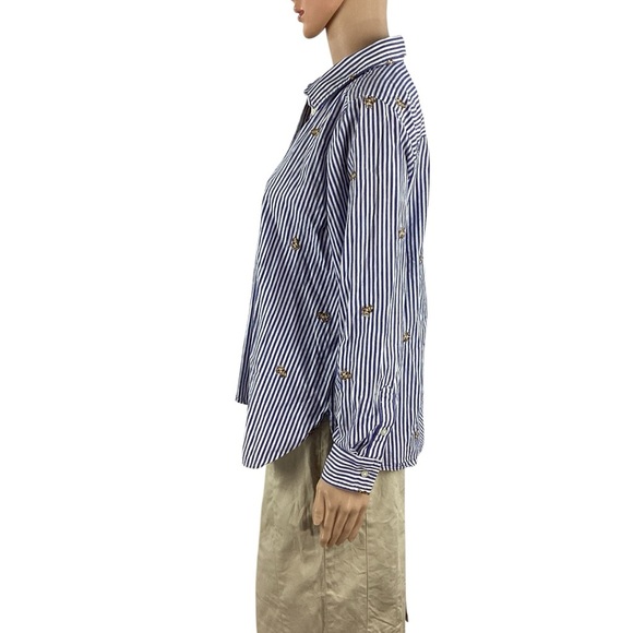 LOFT Dog Stripe Everyday Shirt Blue White Button Down Cotton Medium - Picture 4 of 8